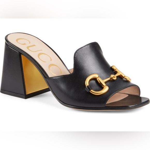Gucci Shoes - Gucci 38.5 (8.5) Black Nappa Mule Sandal Slide Baby Horsebit Retail $920